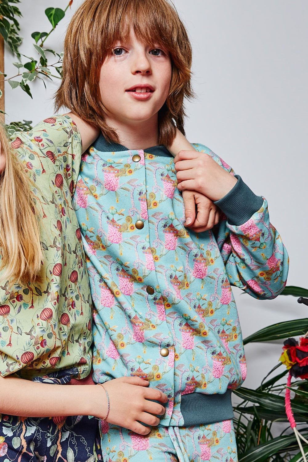 Kids organic cotton sweat bomber jacket.