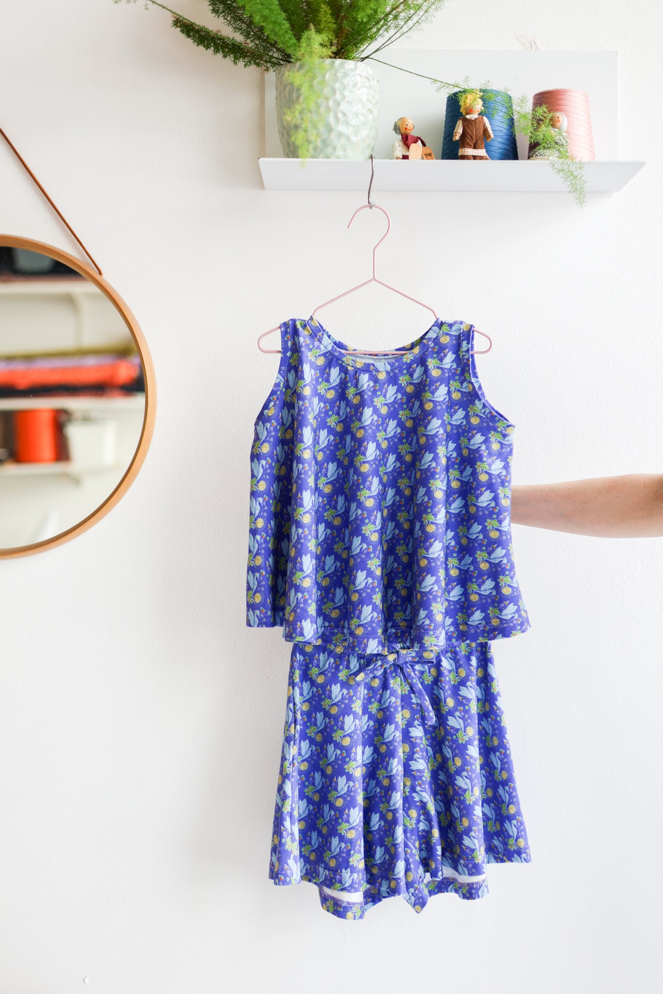Organic cotton jersey kids sleeveless extra flared top and shorts.
