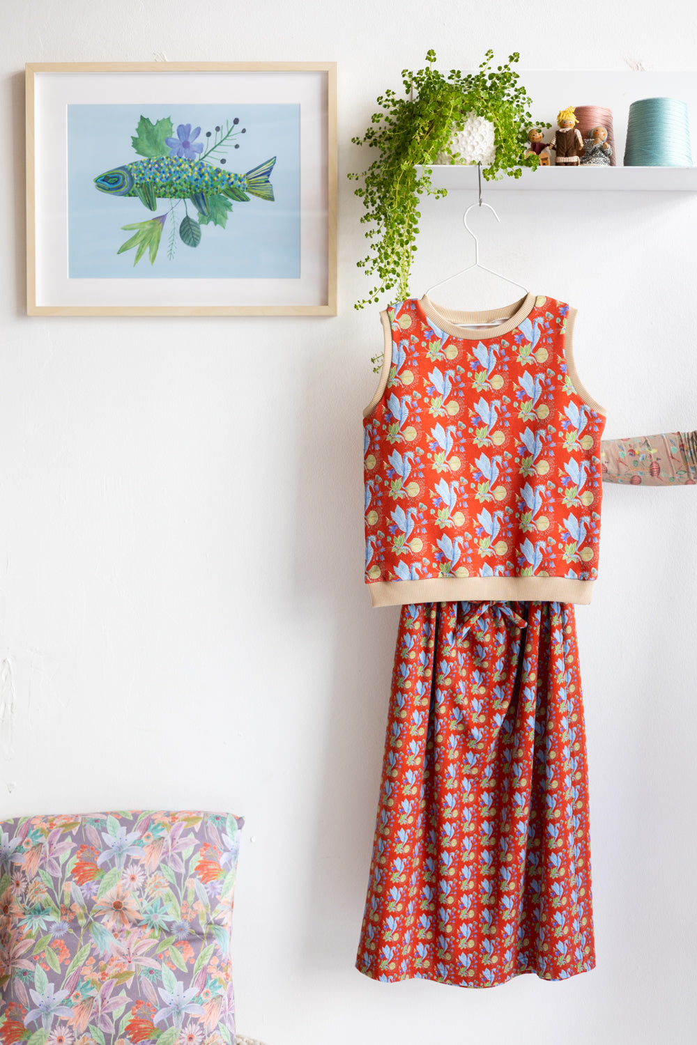Kids organic cotton sweater vest and long skirt.