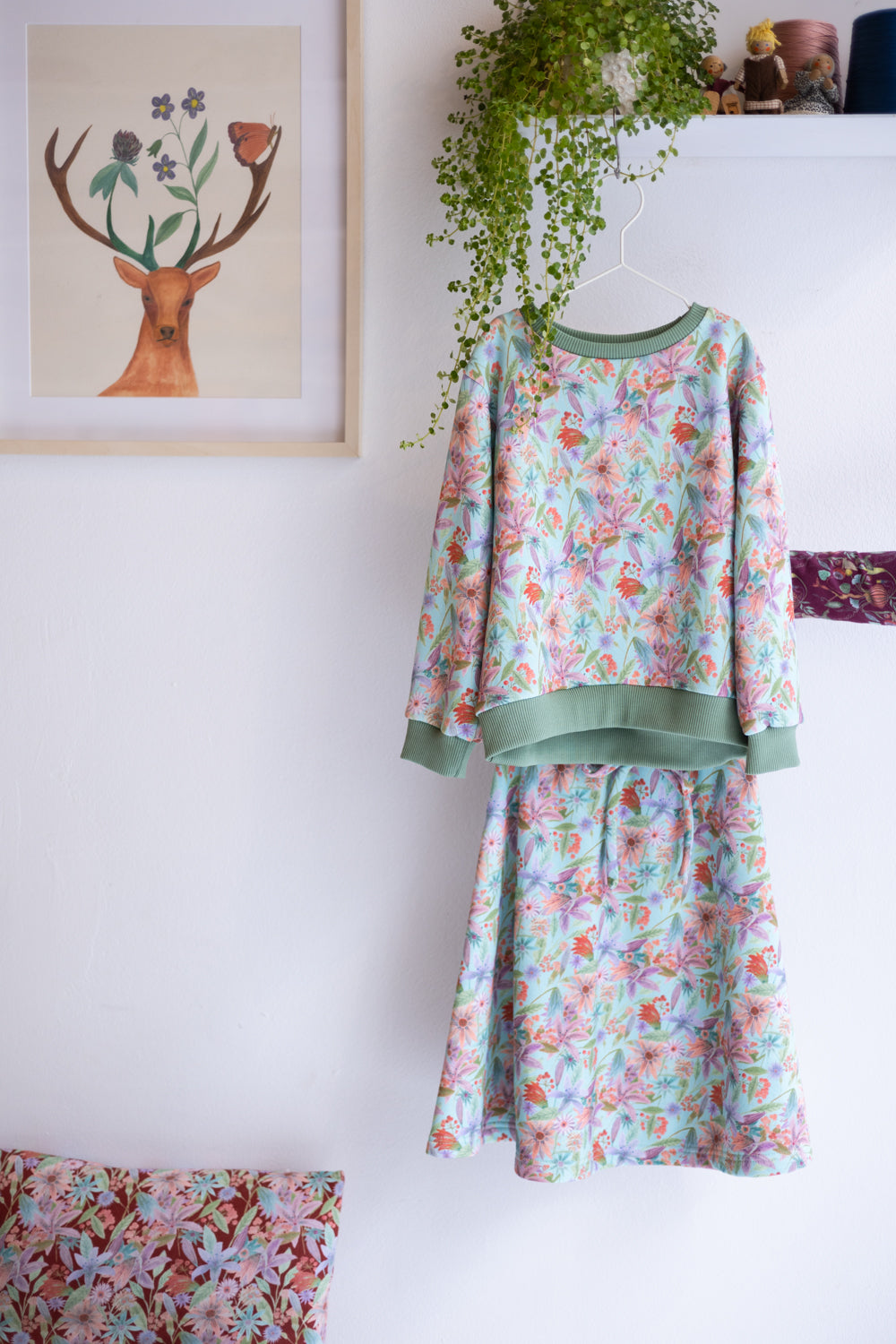 Girls organic cotton sweatshirt and flared skirt.