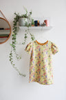 Organic cotton puffed sleeve kids dress.