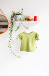 Organic cotton puffed sleeve kids top.