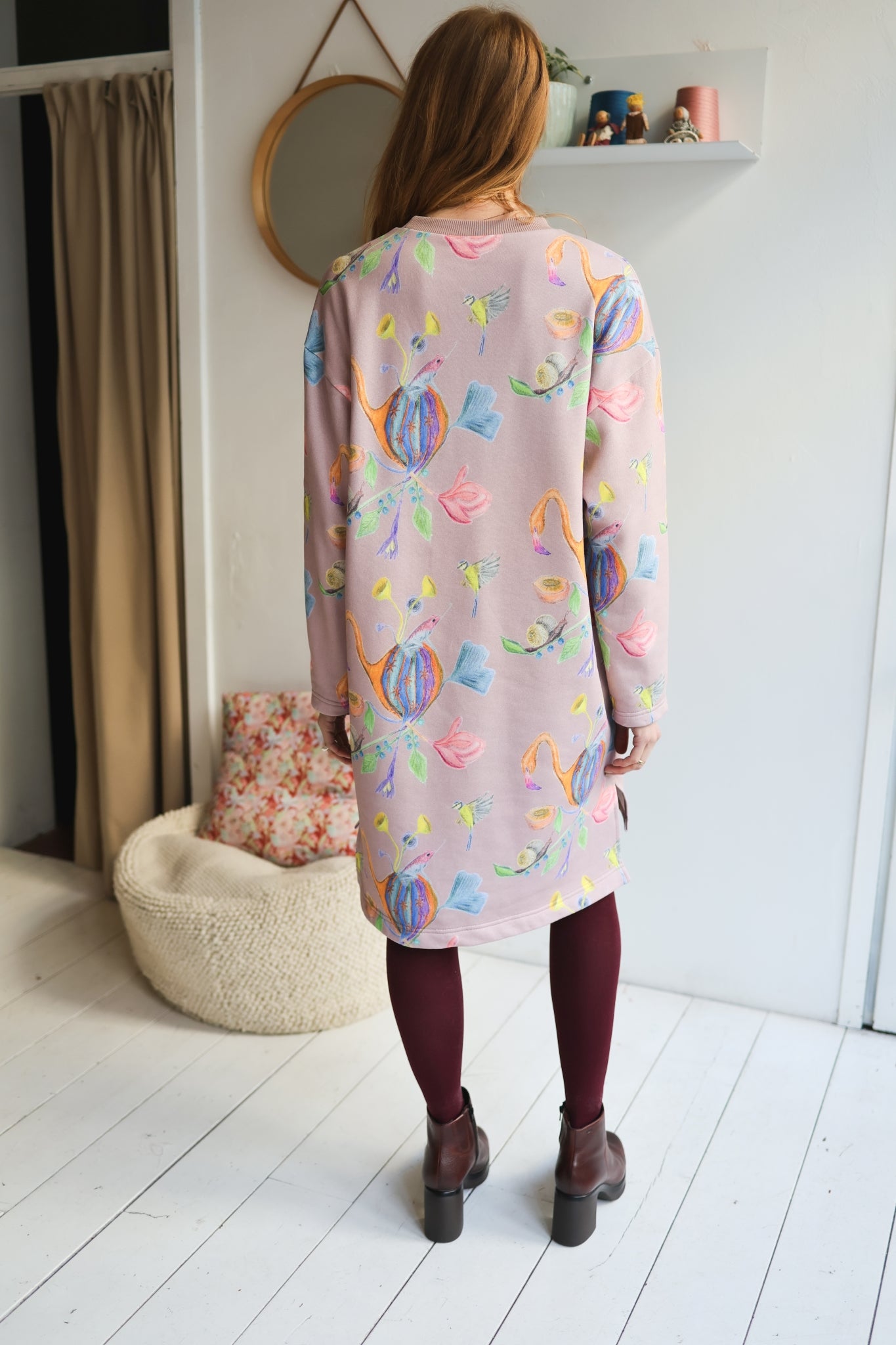 Women organic cotton slitted sweat dress.