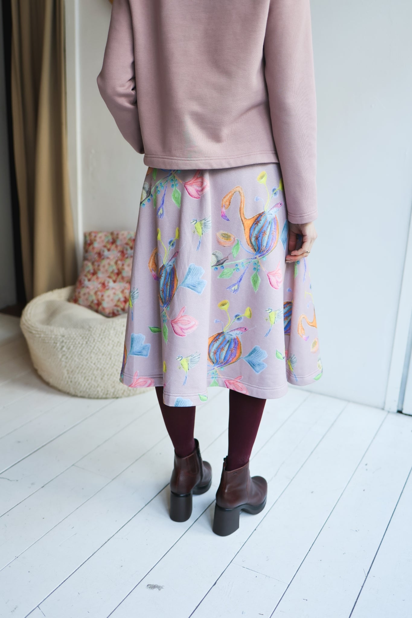 Women organic cotton sweat flared long skirt.