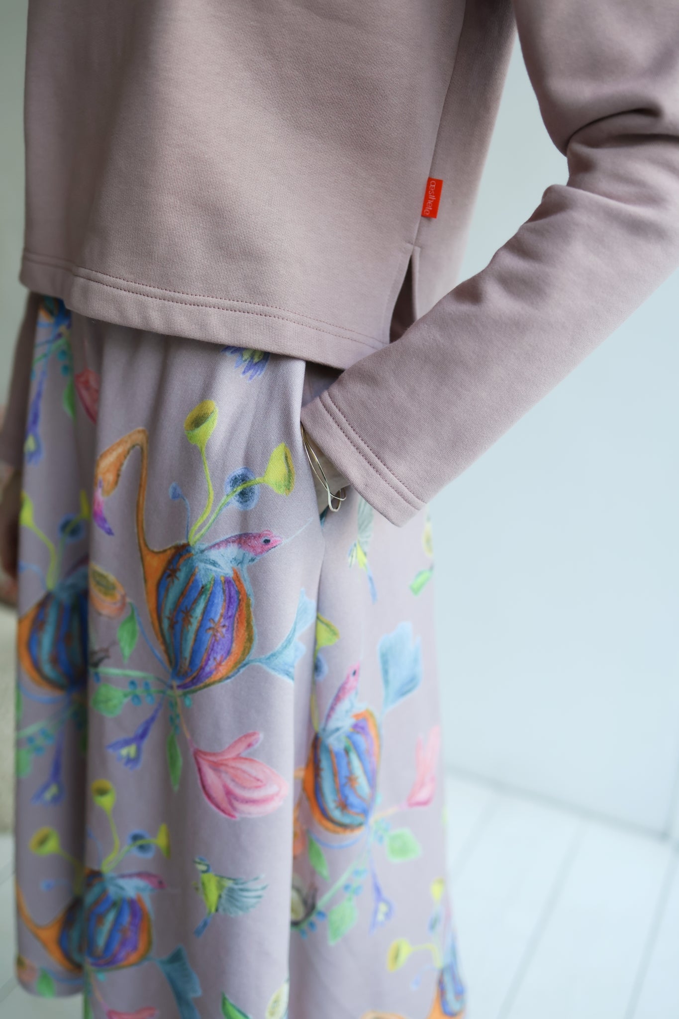 Women organic cotton sweat flared long skirt.