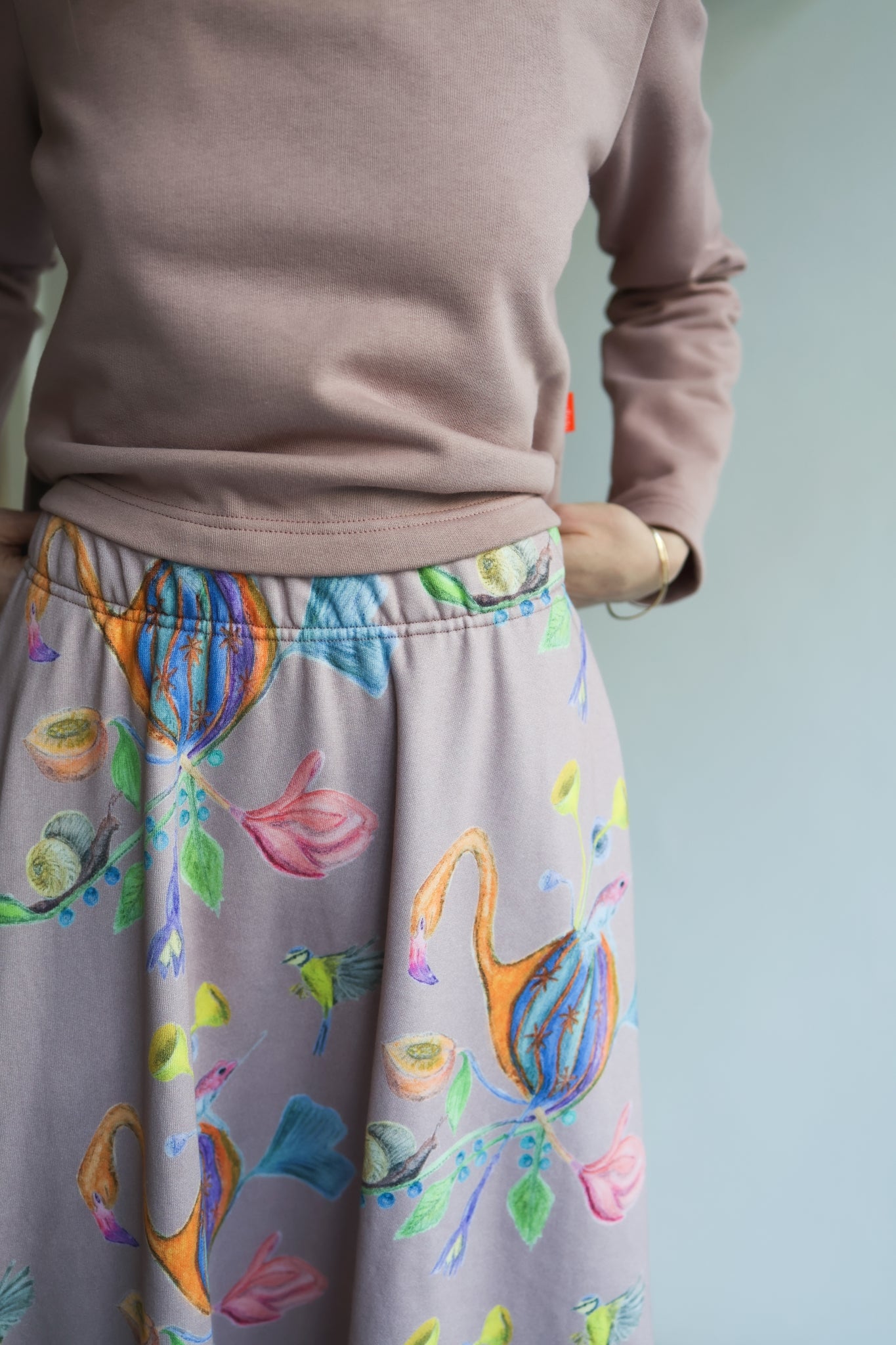 Women organic cotton sweat flared long skirt.