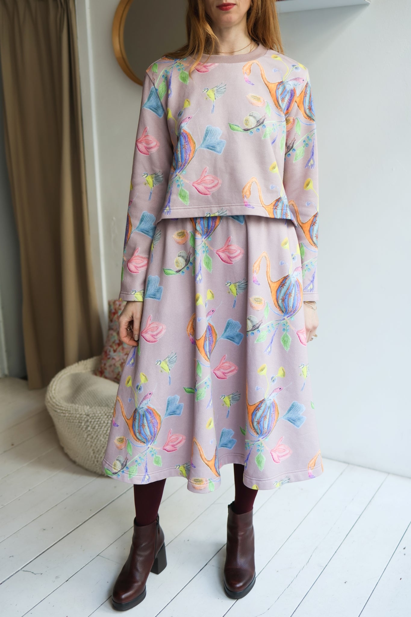 Women organic cotton sweat flared long skirt.