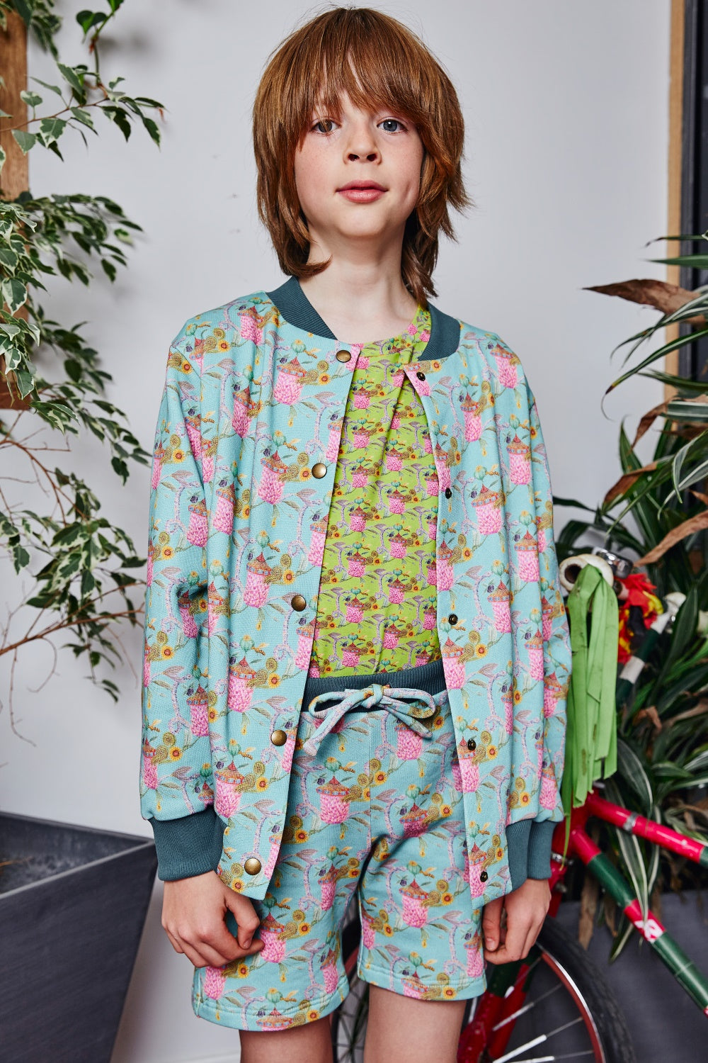 Kids organic cotton sweat bomber jacket.