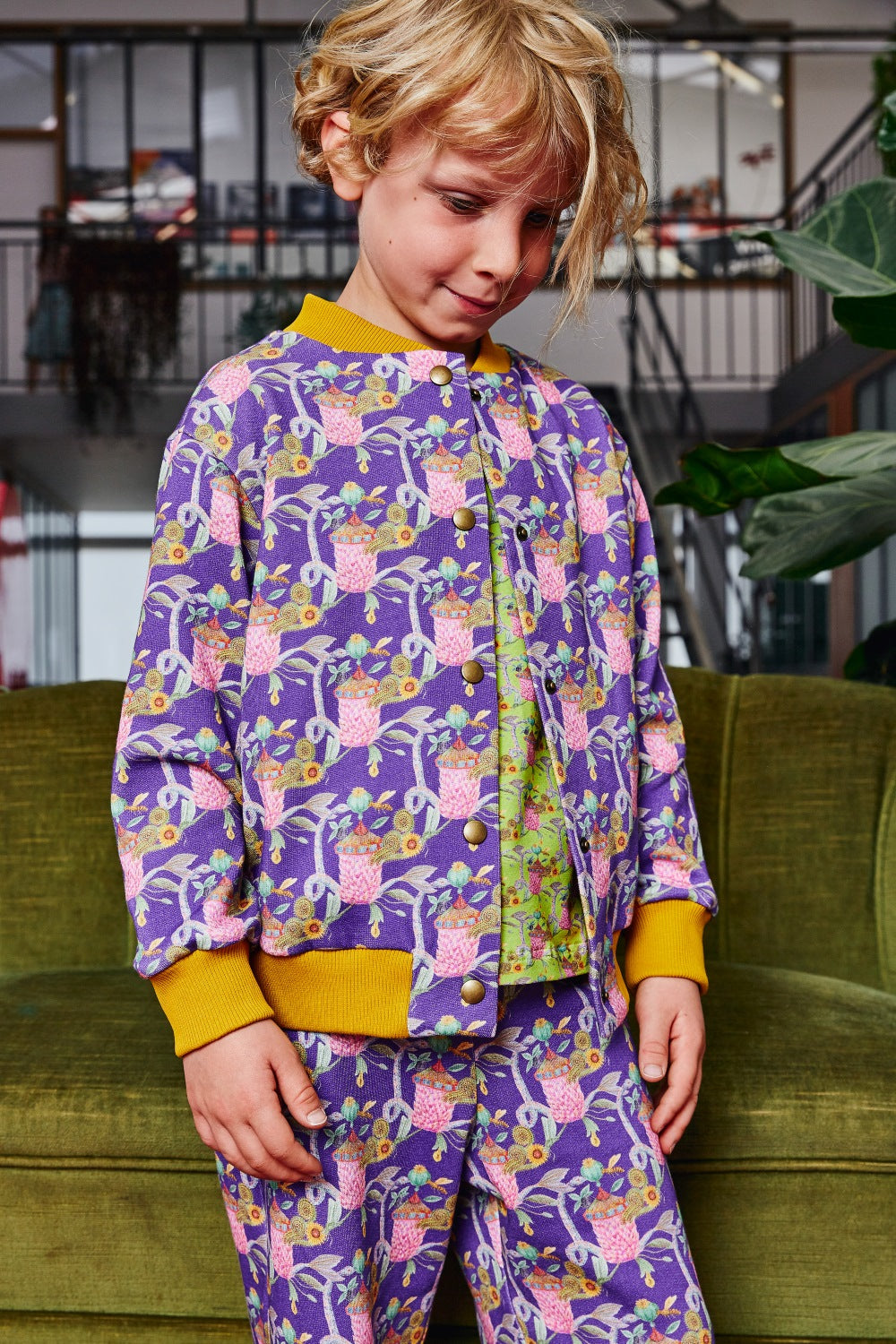 Kids organic cotton sweat bomber jacket.
