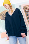 Women organic cotton v-neck oversized sweatshirt.